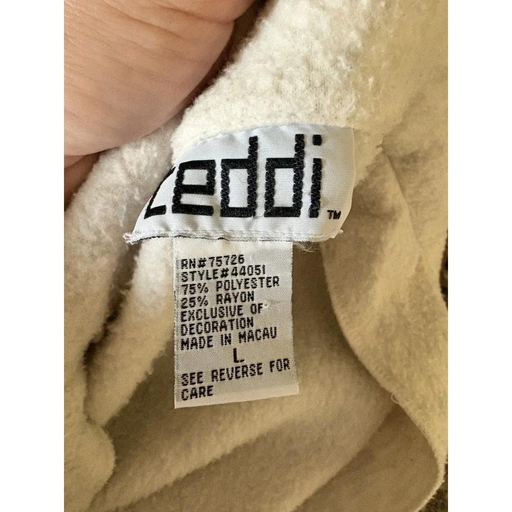 VTG Teddi Fleece Button Cottage Applique Granny Cardigan Fall Cabin Sweater Sz L - Picture 5 of 8